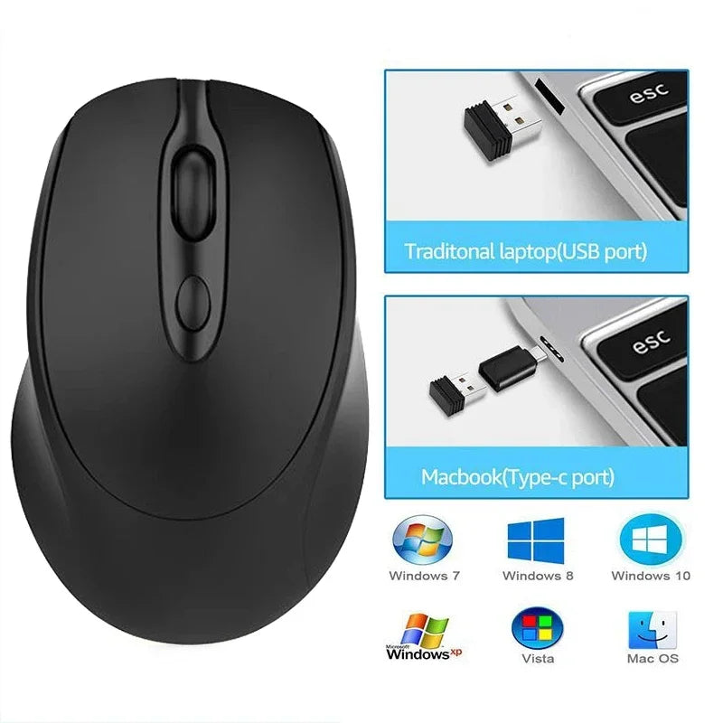 Ratón inalámbrico recargable para ordenador, Mouse inalámbrico Compatible con Bluetooth de 2,4G, USB, silencioso, para PC, portátil, Macbook y tableta