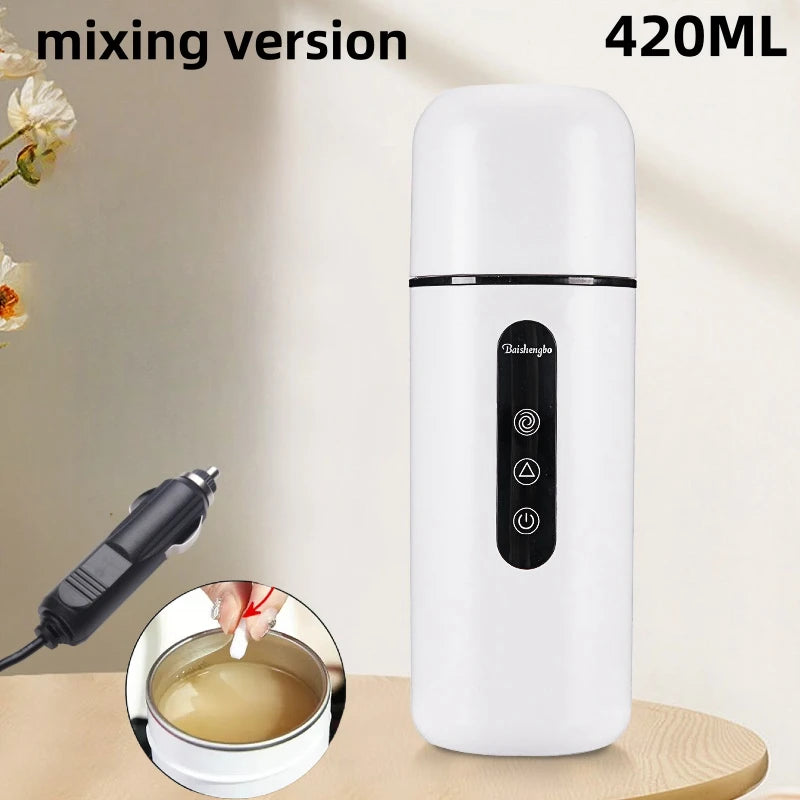 Hervidor eléctrico portátil de 420ml, taza calefactora para coche, 304 LED, Control inteligente de temperatura, calentador, taza agitadora, botella calefactora, taza mezcladora