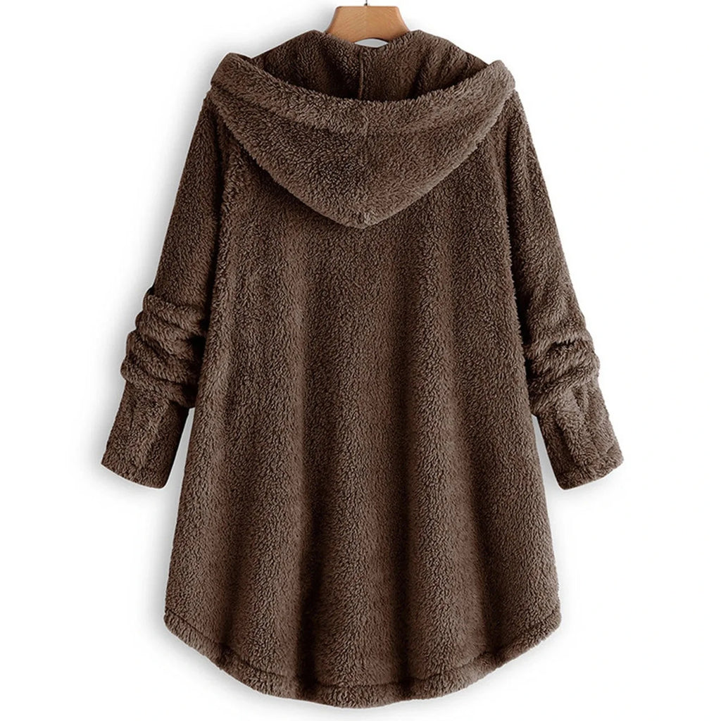 Otoño Invierno mujer abrigo cálido oso de peluche abrigo chaqueta de lana mujer abrigo de felpa chaqueta con capucha abrigos de mujer chaqueta de Color sólido
