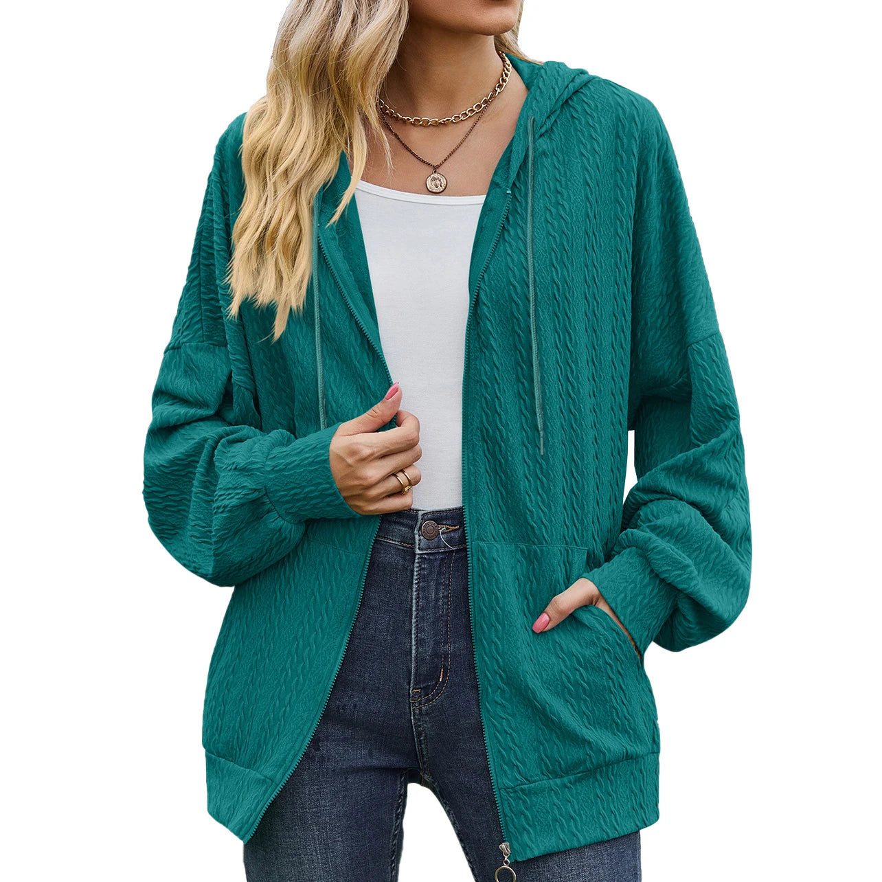 Sudadera con capucha y cremallera para mujer, estilo casual