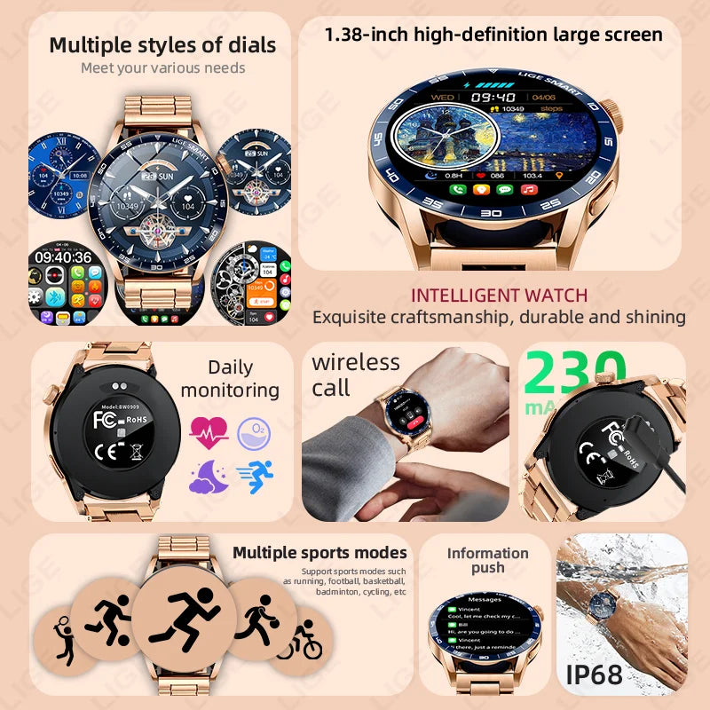 LIGE Reloj Inteligente HD 1.38 Bluetooth