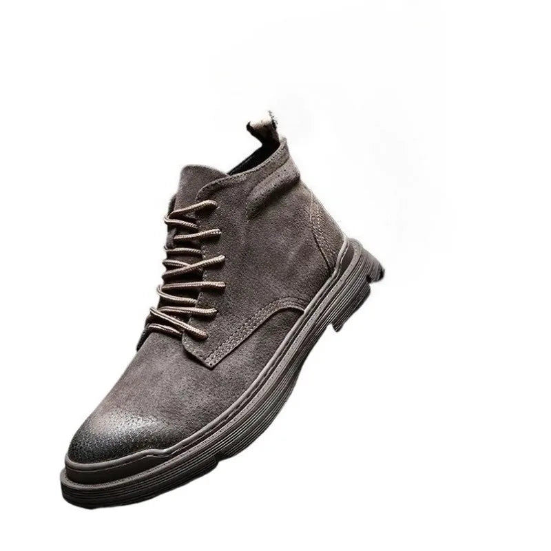 Botas de gamuza vintage para hombre con cordones y suela de caucho antideslizante