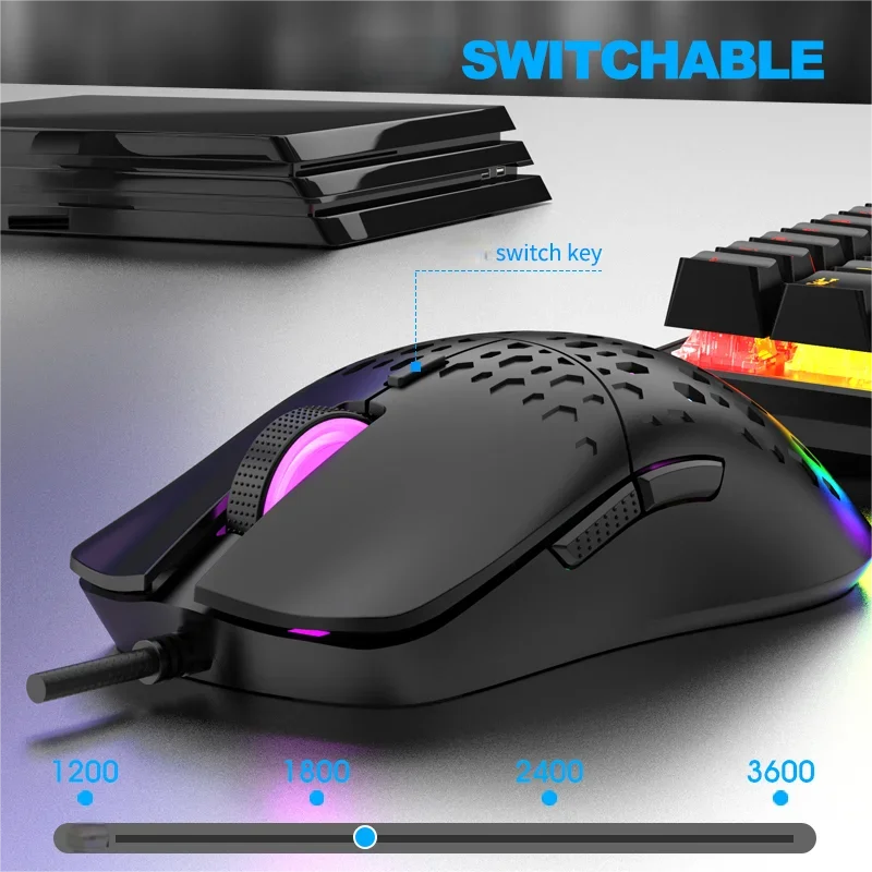 RAIKU G701 Ratón con cable de 6 teclas, iluminación colorida para juegos y oficina, para sistemas Microsoft Windows y Apple IOS