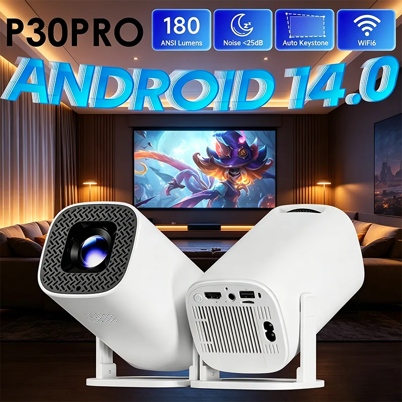 Mini proyector P30 Pro, Android 14, WiFi 6, Bluetooth 5.0, resolución 720P