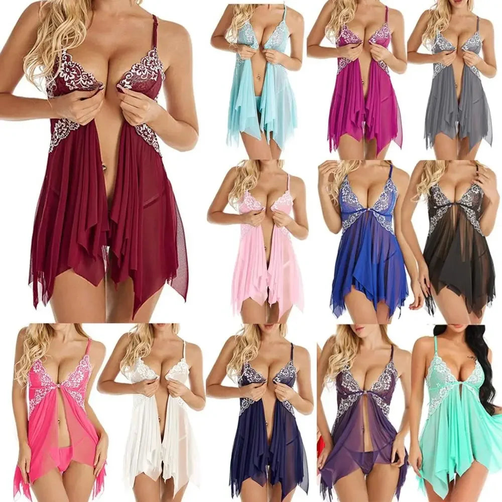 Camisón de Encaje con Cierre Frontal, Lencería Sexy para Mujer