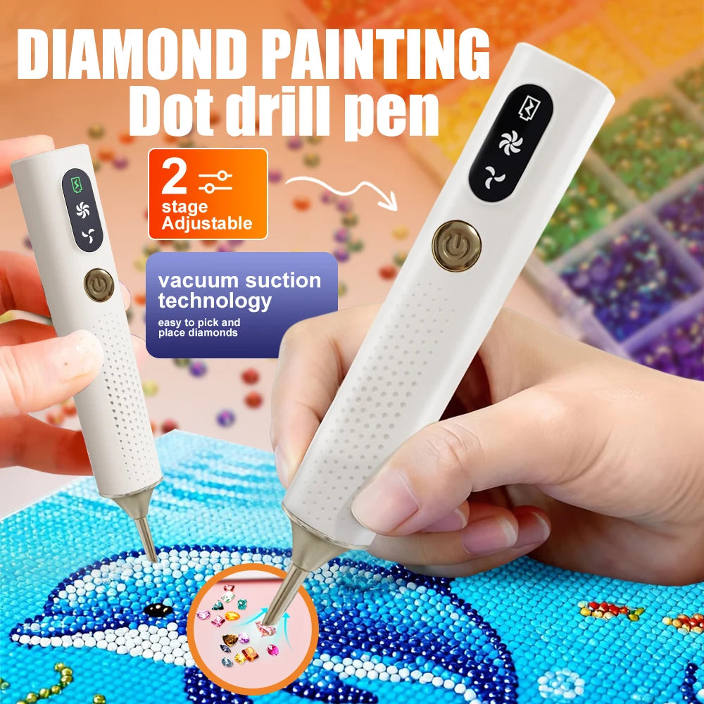 Lápiz Eléctrico para Pintura de Diamantes, 2 Velocidades, Fuerte Succión, Herramienta sin Cera para Pintura de Diamantes DIY, Rápida y Precisa