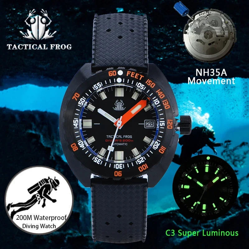 Reloj Mecánico Táctico Frog SUB 300T Diver para Hombre, Zafiro PVD