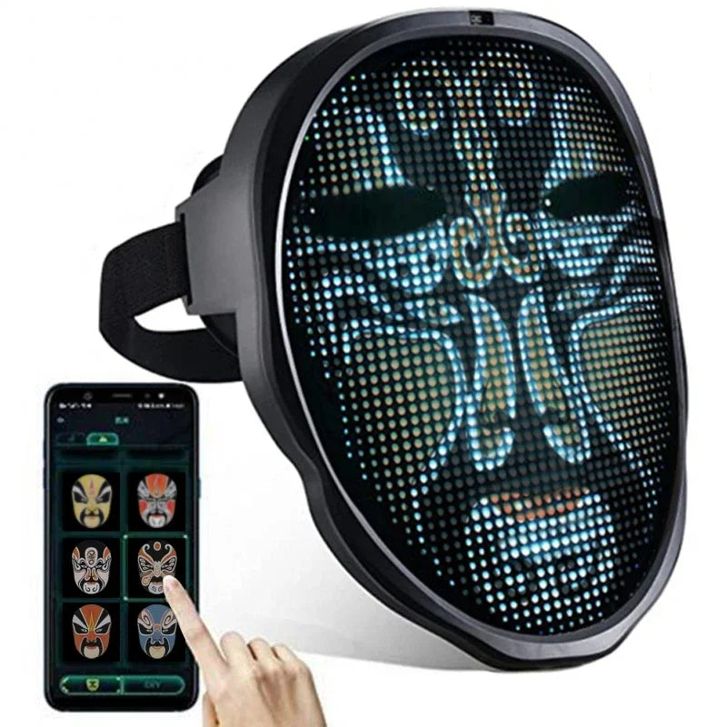 Máscara LED Inteligente Programable, Controlada por Aplicación Bluetooth, Cambia de Expresión Facial, Fotos Personalizadas, Cosplay, Fiesta de Halloween