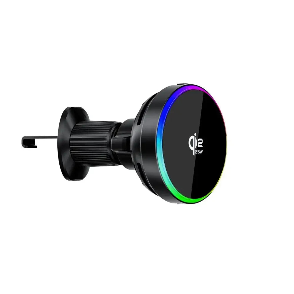 Cargador Magnético para Coche Qi2 de 25W con Luz RGB, Soporte para Rejilla de Ventilación con Carga Rápida y Refrigeración para iPhone 17 Pro Max