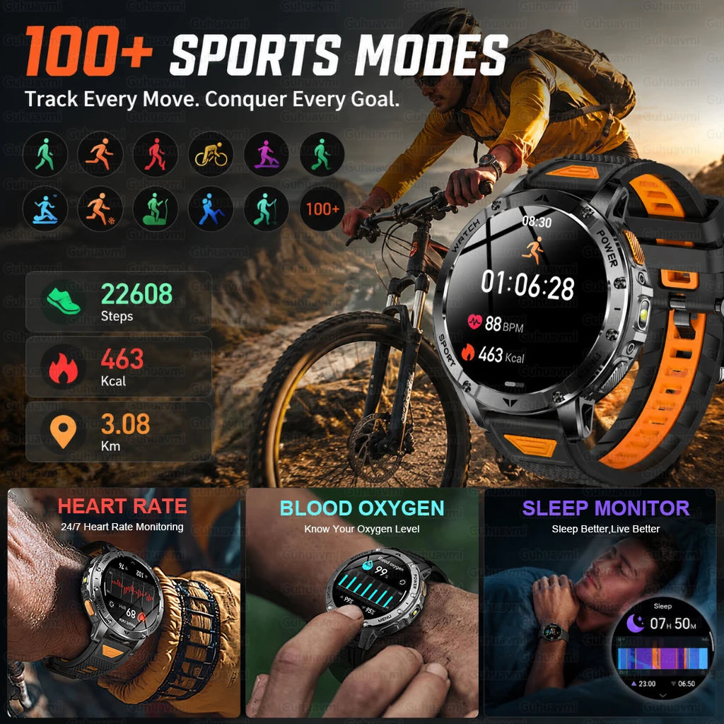 Reloj Inteligente Militar 1400mAh 10ATM SOS