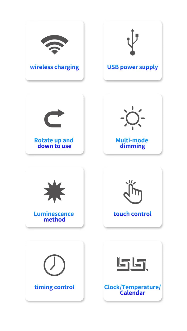 Lámpara de escritorio de lectura plegable, luz de escritorio enchufable USB, 15W, carga inalámbrica para teléfono móvil con tiempo, dormitorio, oficina, protección ocular