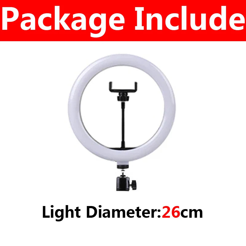 Anillo de luz LED para Selfie de 26cm, luz para fotografía y vídeo, 12 pulgadas, soporte para teléfono, trípode, luz de relleno, lámpara regulable, transmisión Trepied