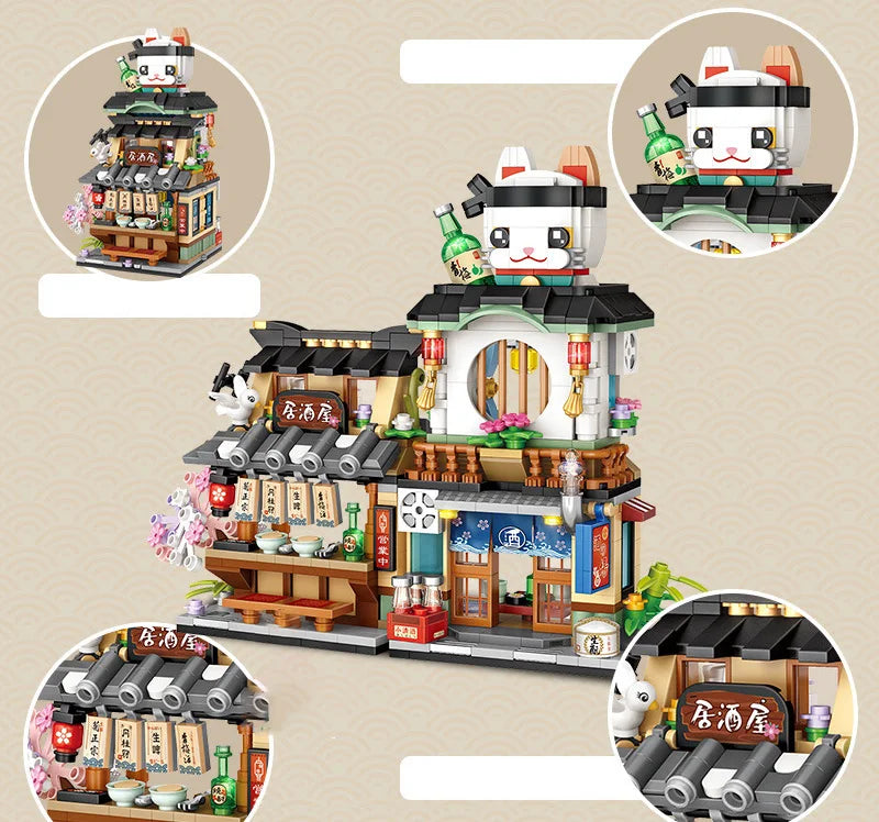 Bloques de Construcción LOZ-1219 Snack Street, Modelo DIY de Tienda de Té con Leche y Takoyaki, Decoración de Escritorio, Regalo Coleccionable para Adultos, Cumpleaños, Festividades