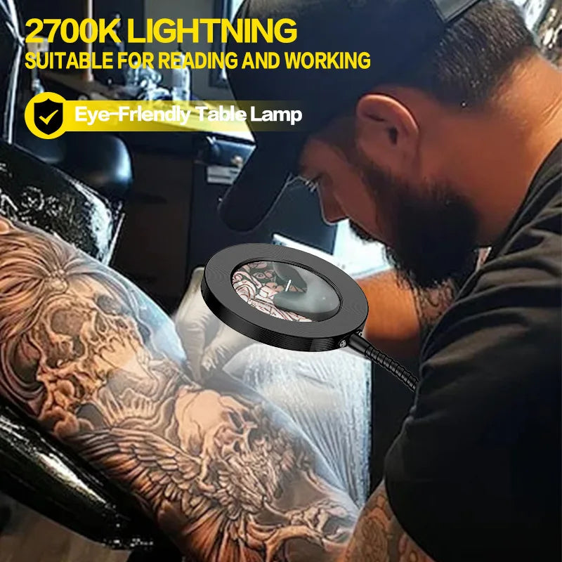 Lupa 5/10X con lámpara de lupa 28/56LED 3 modos de color 10 atenuador de brillo 360 °   Luces flexibles con cuello de cisne (sin adaptador)