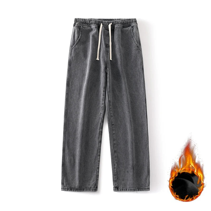 Pantalones Vaqueros Y2K para Hombre, Pierna Ancha, Forro de Terciopelo