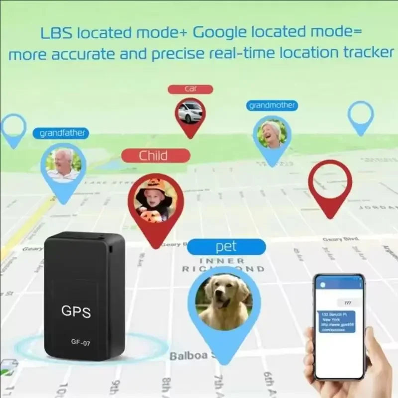 Mini Rastreador GPS GF-07 para Auto, Bicicleta, Mascotas, Niños, Rastreo en Tiempo Real, Posicionador Magnético Resistente Antipérdida ﻿