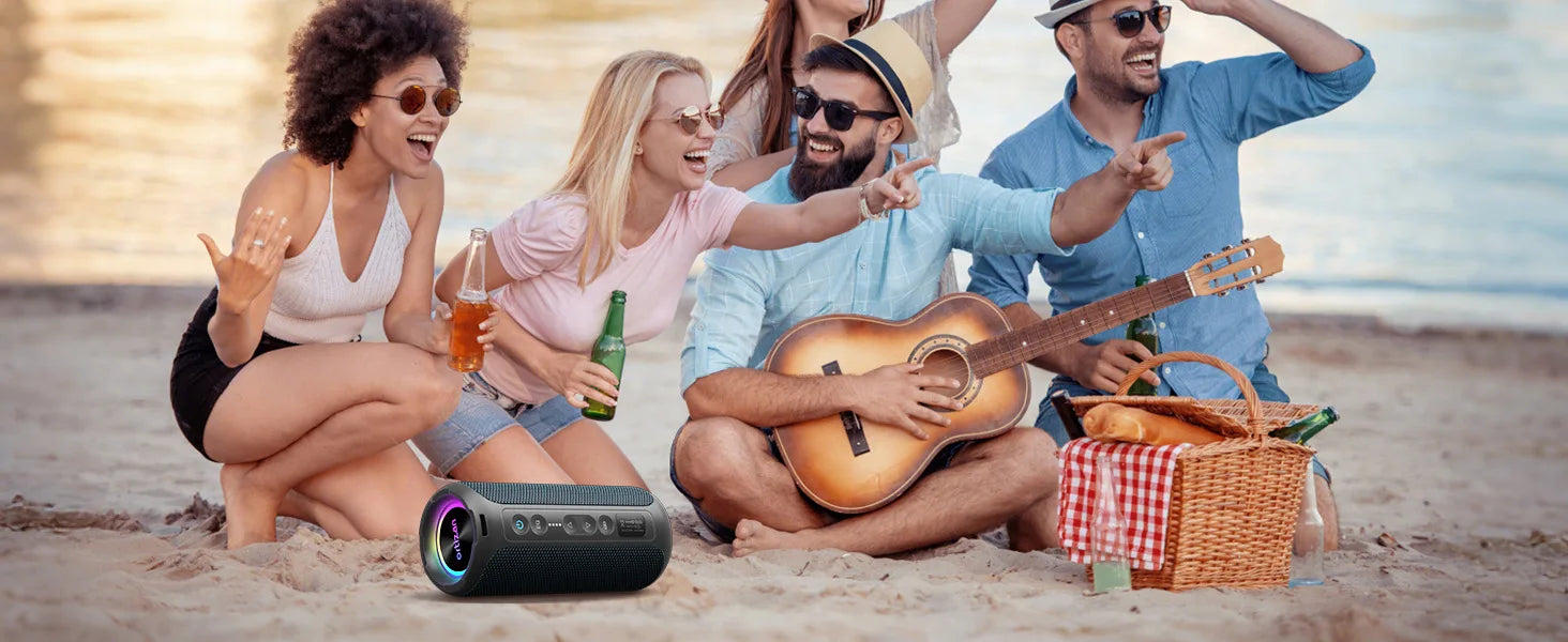 Altavoces Bluetooth Ortizan, altavoz estéreo inalámbrico portátil - IPX7 resistente al agua, sonido fuerte, graves profundos, luz LED, Bluetooth 5.3