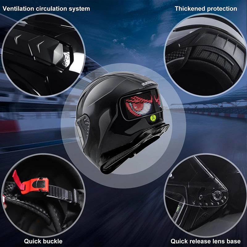 Cascos de Motocicleta SLSHINING con Pantalla LED, Luz Trasera Recargable con Control por Aplicación, para Hombres y Mujeres