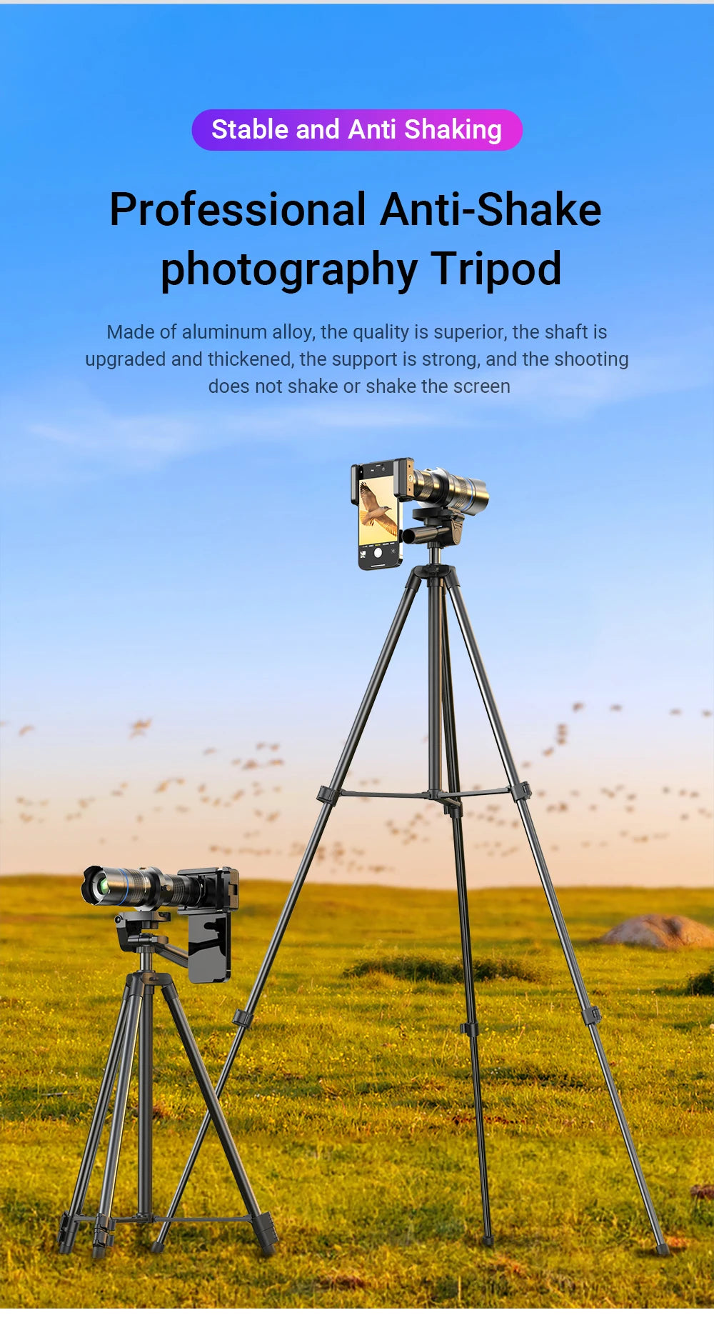 Lente Telescópica Zoom APEXEL 20-40X Metal con Trípode para Smartphones