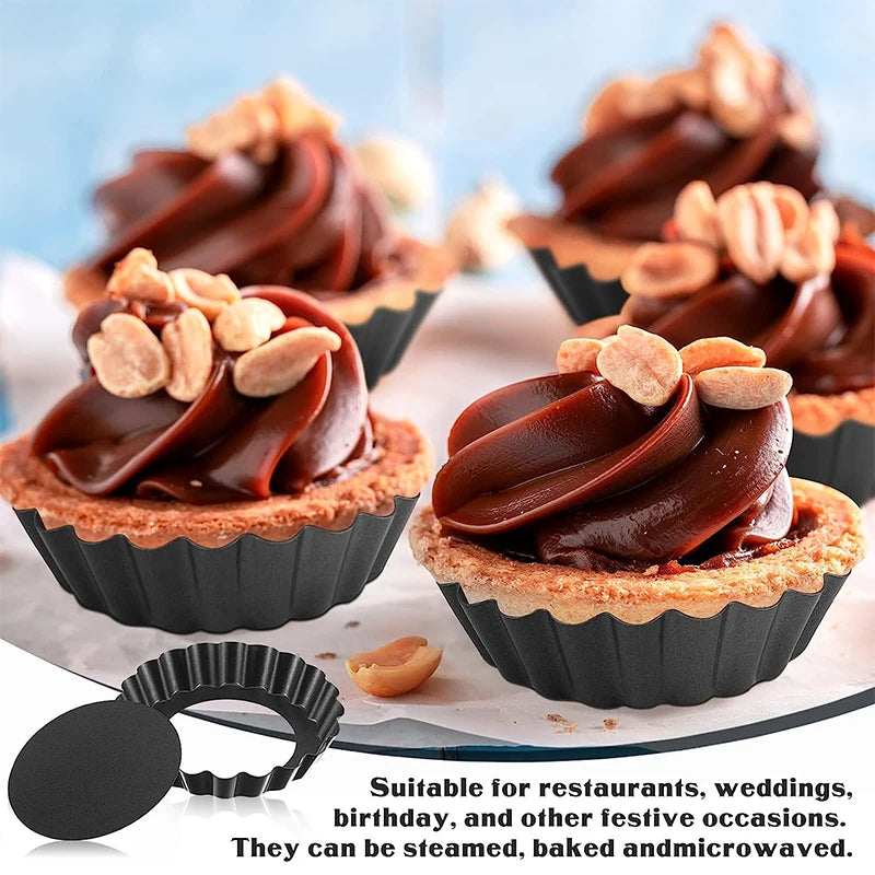 LMETJMA Mini moldes para tarta, moldes para tarta de huevo de 8cm con fondo extraíble, molde para tarta pequeña antiadherente, latas para magdalenas estriadas, sartén para tarta JT221