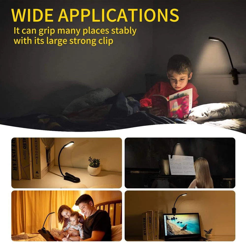 Luz de Lectura LED Clip Recargable USB 3 Niveles