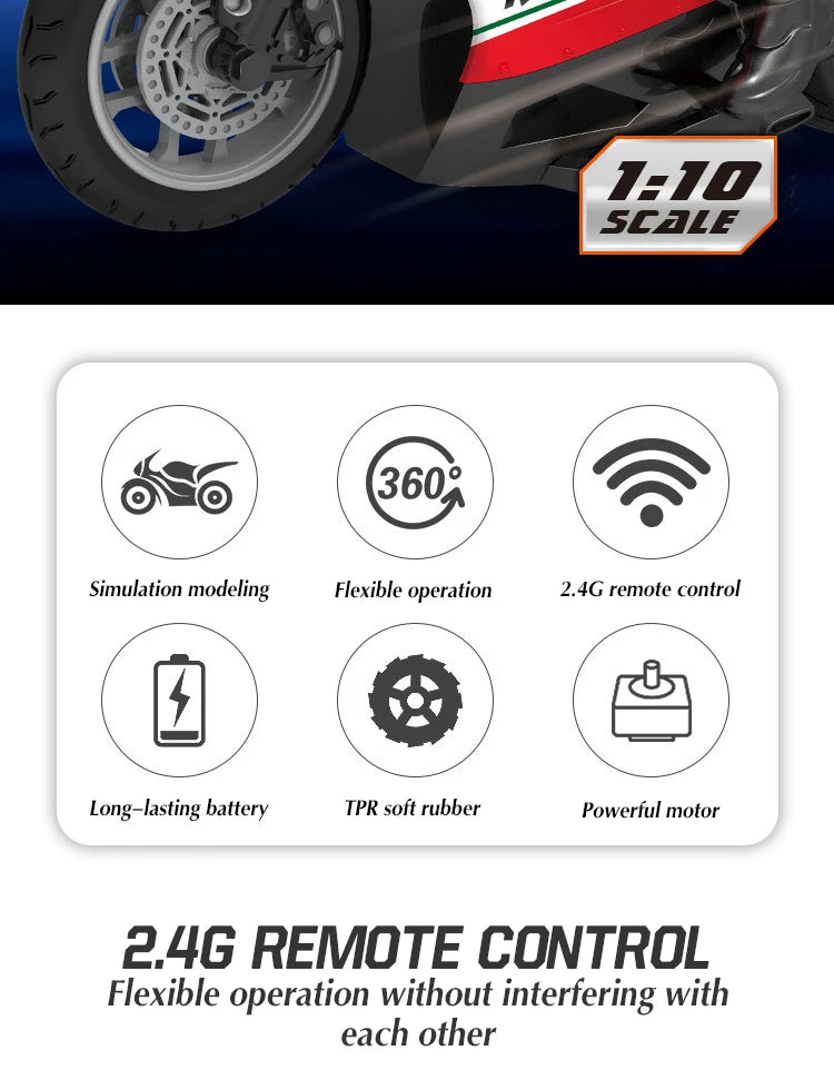 Moto RC 1:10 2.4G 4 Canales Alta Velocidad Control Remoto