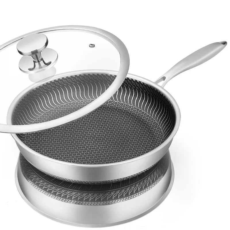 Sartén de acero inoxidable LMETJMA, sartén antiadherente de panal con tapa, cocinas eléctricas de Gas de cerámica de inducción compatibles con KC0480