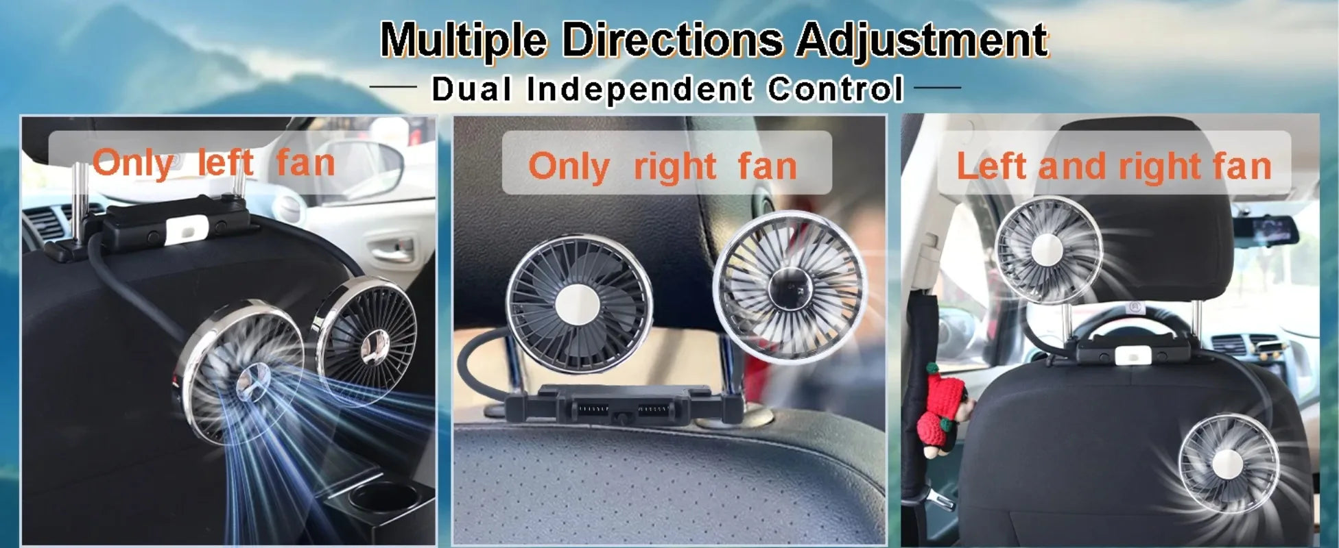 Ventilador Doble para Auto CheShan F310 con Luz LED, Manguera Flexible, 360° °   Accesorio de Refrigeración para Asientos de Auto, Multiángulo