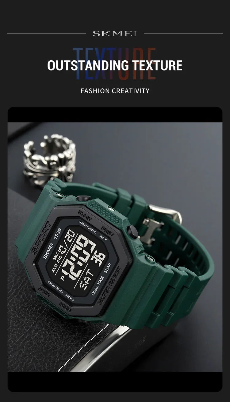 Reloj deportivo Digital SKMEI 1988 para Hombre, pantalla LED, relojes de pulsera militares con cuenta atrás, Reloj impermeable para Hombre 1628