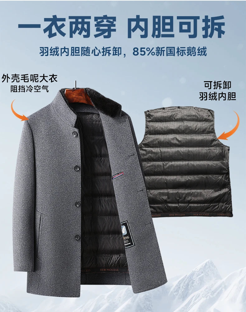 Abrigo de Lana con Plumón Desmontable para Hombre – Otoño/Invierno