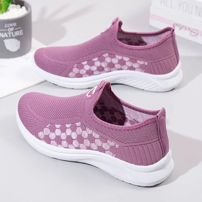 Zapatillas de malla a cuadros para mujer, livianas y cómodas para caminar