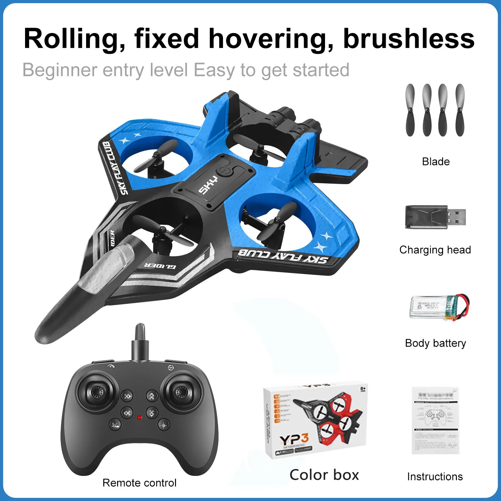 Dron RC Planeador YP3 con Luces LED y Control Remoto 2.4G