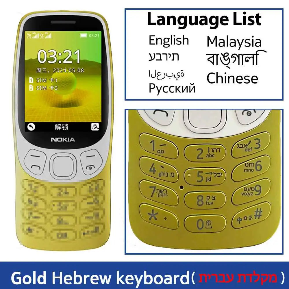 Nokia 3210 4G característica teléfono Bluetooth 5,0 Radio FM Dual SIM 2,4 "puerto tipo C 1450mAh mejor botón pulsador teléfono móvil nuevo