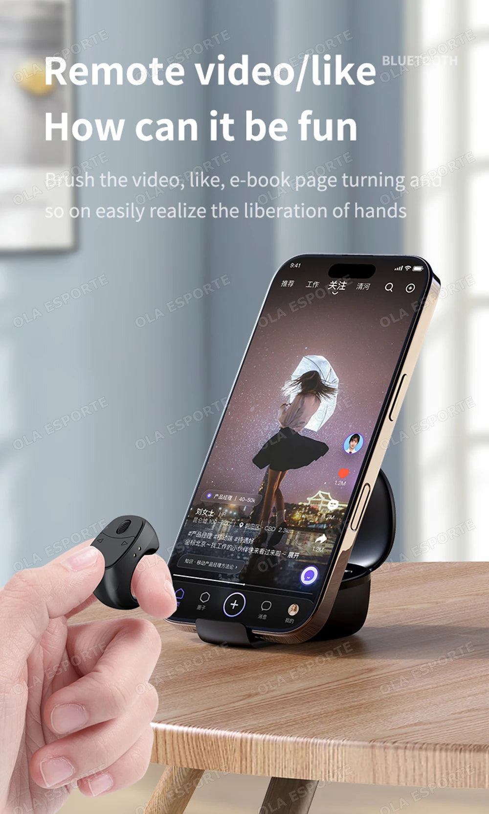 Rodillo anillo para la yema del dedo Control remoto inalámbrico Bluetooth móvil Selfie ratones vídeo giratorio de página automático navegación para Android IOS