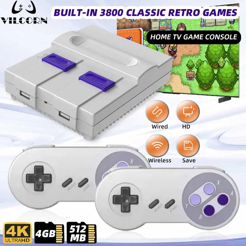 Mini consola de videojuegos Retro Dendy inalámbrica de 16 bits, más de 4400 juegos para consola Super NES SFC FC 4k para SNES