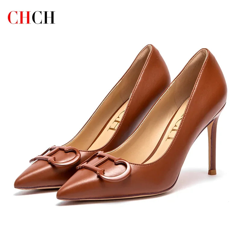 Zapatos de Tacón Alto con Hebilla Metálica y Punta Fina para Mujer 9cm