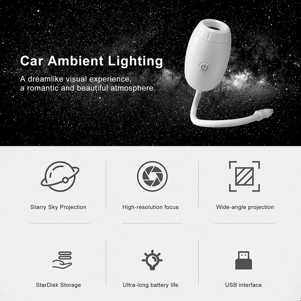 Luz Proyectora Ambiental USB para Auto, Luz Interior LED con Efecto de Cielo Estrellado, Decoración Romántica para Fiestas, Luz de Galaxia Saturno
