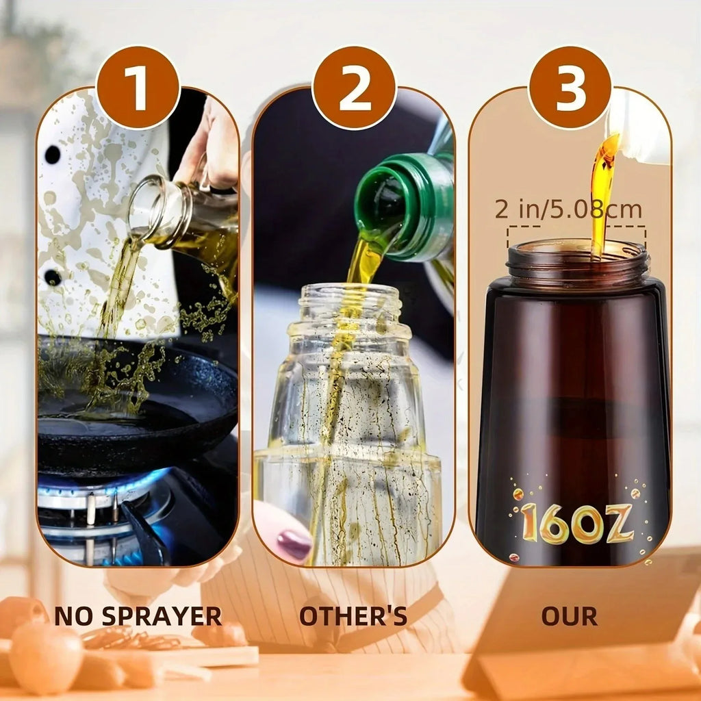 Pulverizador de aceite marrón con bloqueo de luz 2 en 1 de 470ml para cocinar botella dispensadora de aceite de oliva para herramientas de condimentos de botella de aceite de cocina