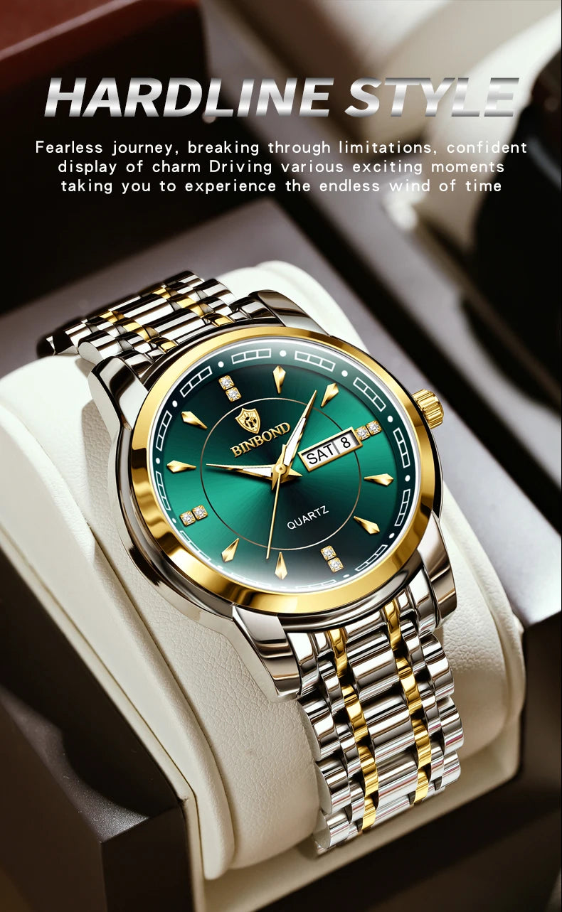 Reloj de Cuarzo BINBOND para Hombre de Negocios, Luminoso, Resistente al Agua