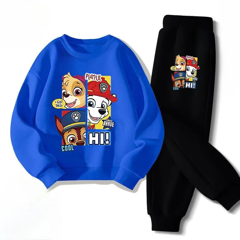 PAW Patrol Conjuntos de sudaderas con capucha informales para niños, jersey para niños y niñas, pantalón largo, traje de dos piezas, sudadera transpirable para niños