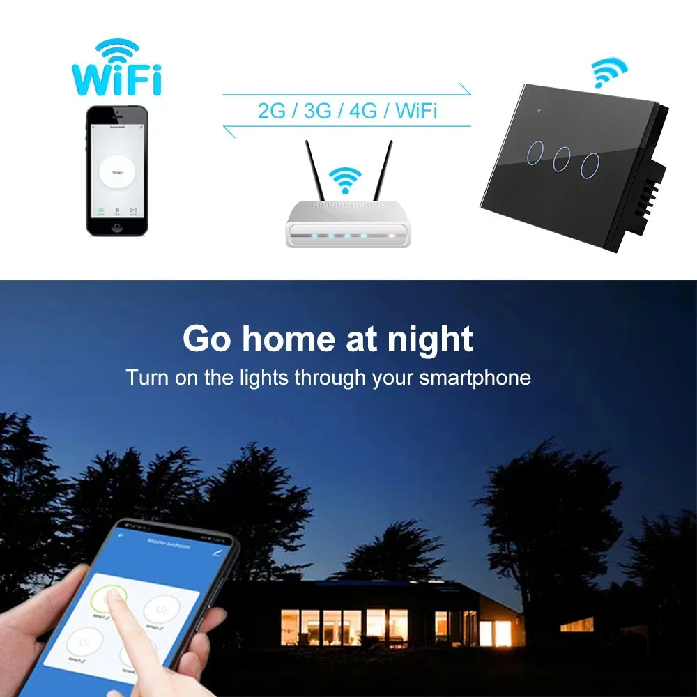 Interruptor táctil inteligente WiFi Tuya/Smart Life para lámparas, 220V-240V, 1-3 vías