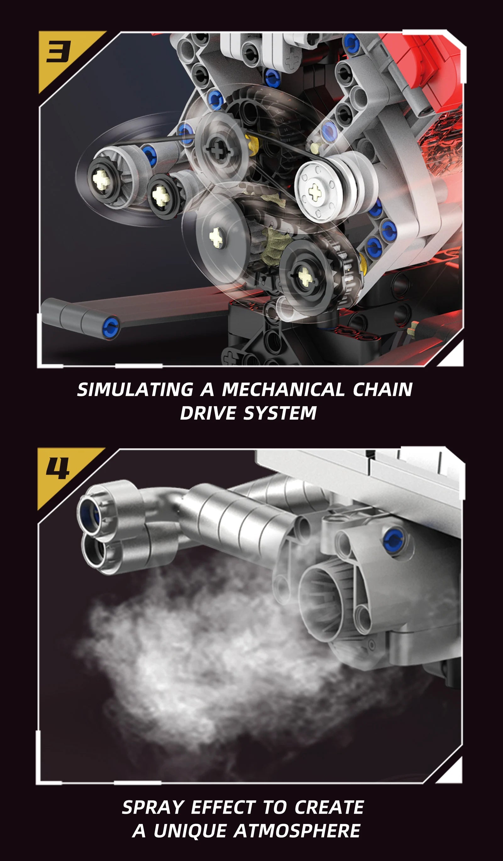 Juego de modelos de ensamblaje de bloques de construcción de motor V12 de 1610 Uds.-Kit MOC programable con control remoto por aplicación con luces y pulverización