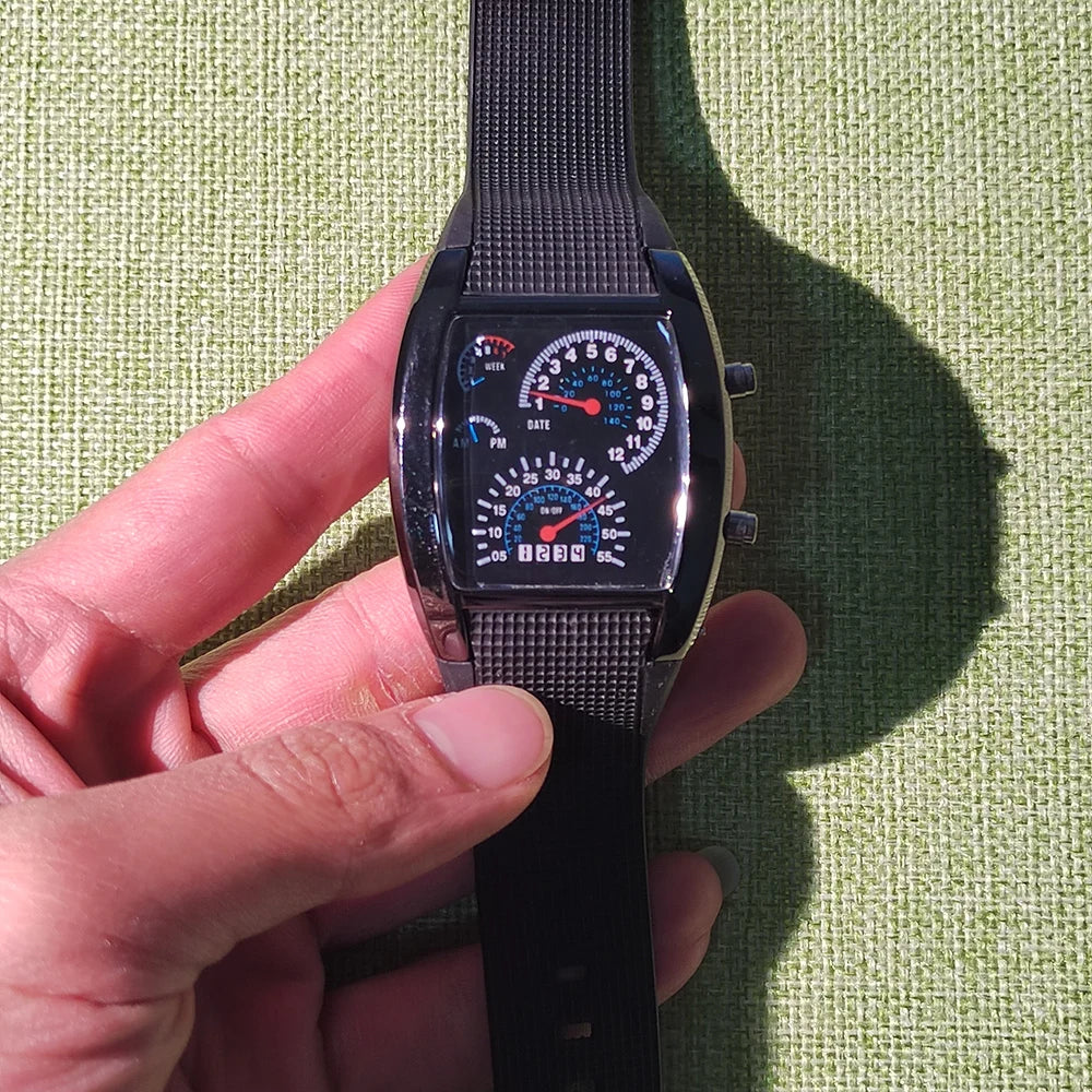 Reloj de pulsera de cuarzo a la moda para hombre, reloj electrónico LED de aviación deportiva, tablero de carreras con ventilador, reloj Digital masculino creativo para hombre