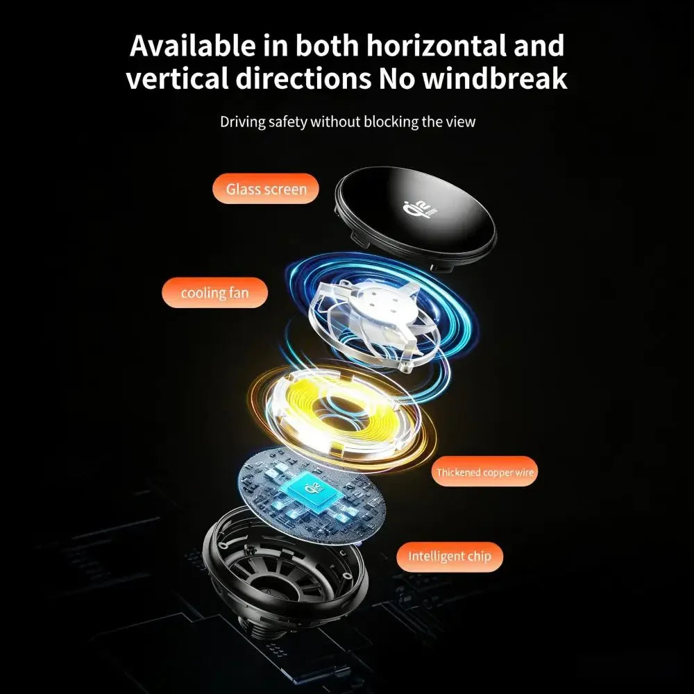 Cargador Magnético para Coche Qi2 de 25W con Luz RGB, Soporte para Rejilla de Ventilación con Carga Rápida y Refrigeración para iPhone 17 Pro Max