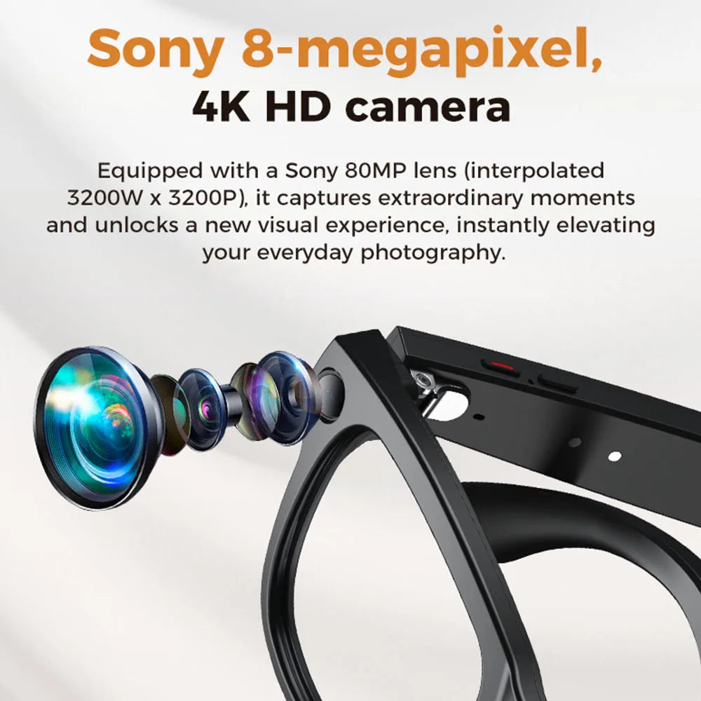 Lentes Inteligentes M02 con IA, Reproductor de Música con Llamadas Bluetooth, Cámara de 8MP, Traducción en Más de 100 Idiomas, Lentes de Sol con Caja de Carga