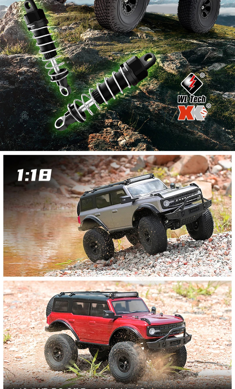 WLtoys 184023 1:18 Vehículo Todoterreno 4WD, Auto RC 2.4G RTR, Crawler Eléctrico a Control Remoto con Luces LED, Juguetes para Niños