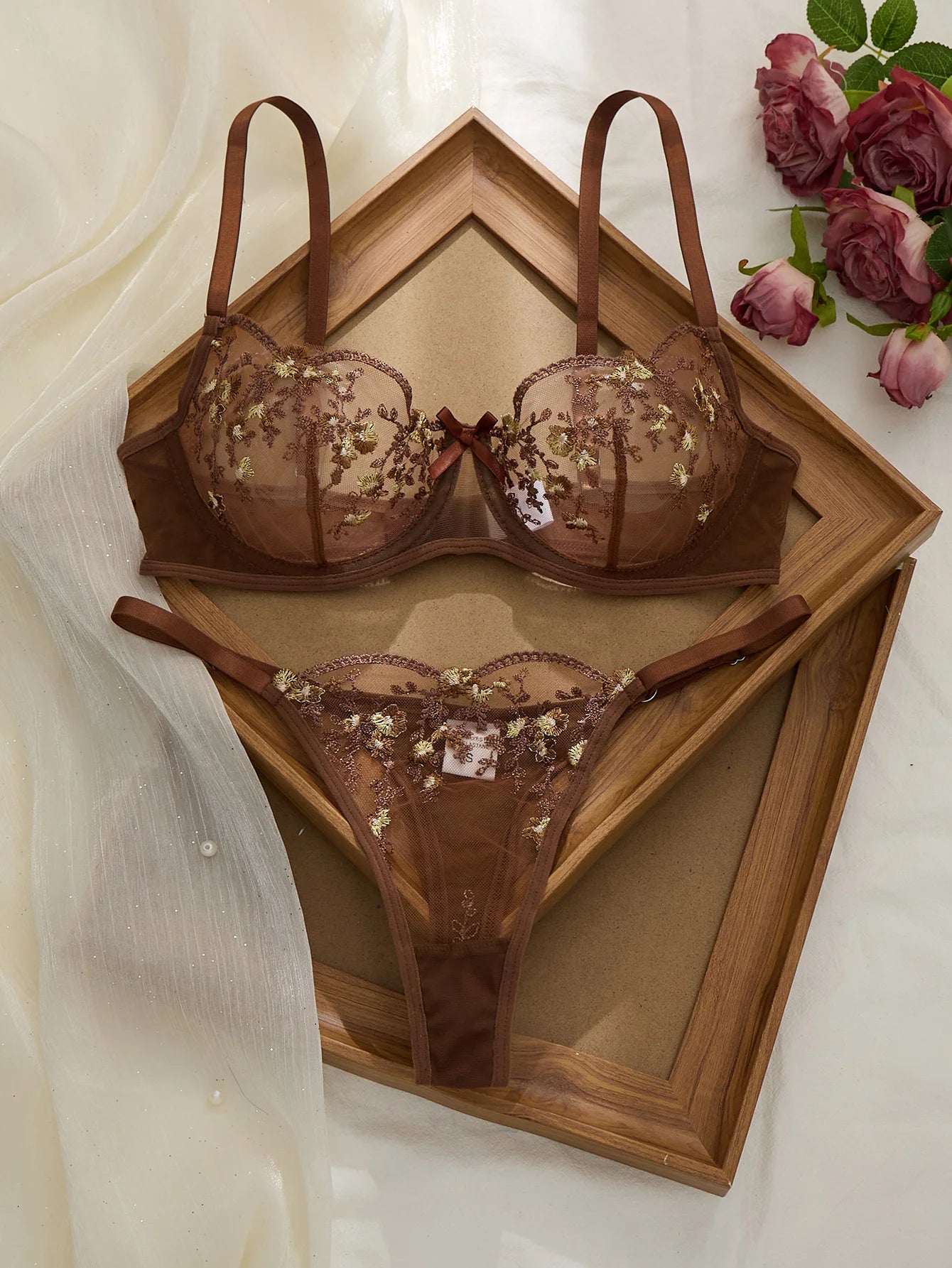 Conjunto de Sujetador y Bragas Ultrafino con Estampado Floral para Mujer