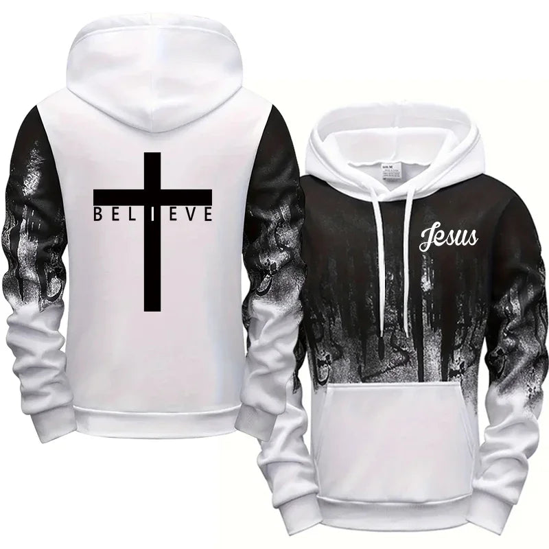 Hoodie con Estampado Cruz para Hombre — Buzo con Capucha Estilo Urbano