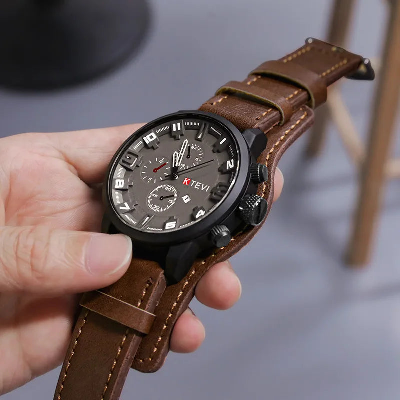 Relojes YIKAZE Retro para hombre, reloj clásico de cuarzo de lujo para negocios, reloj de pulsera militar con fecha y correa de cuero con esfera grande a la moda para hombre