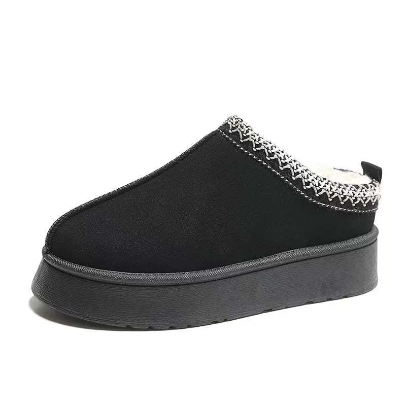 Zuecos de plataforma unisex con ribete étnico y forro de piel sintética